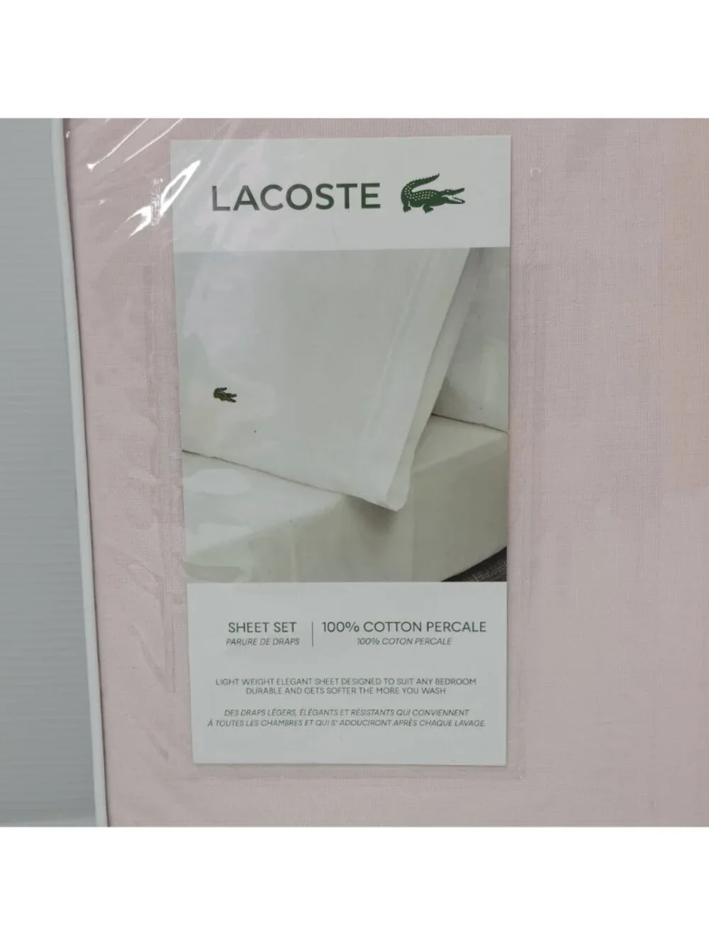 Lacoste Twin Sheet Set Pink 100% Cotton Percale Lightweight & Durable 3 Piece